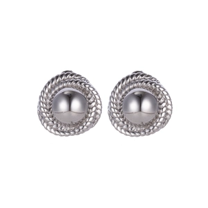 Symmetric silver stud earrings featuring polished center and vintage twisted rope texture