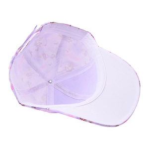Internal view of purple unicorn baseball cap showing neat stitching and six-panel lining
