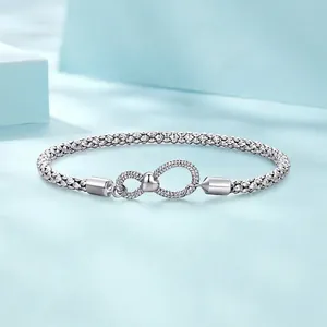 Minimalist S925 sterling silver infinity popcorn chain bracelet with heart detail