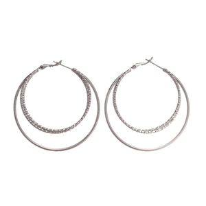 Silver triple-layer geometric round hoop earrings with elegant 18k gold plating finish