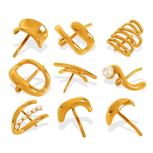 Set of 9 assorted gold plated titanium steel earrings with geometric designs and pearls