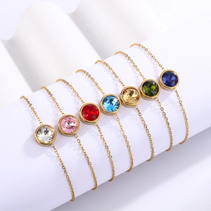 Minimalist Stainless Steel Bracelet 18K Gold Plated Round Colorful Crystal Zircon Dainty Adjustable Chain Jewelry For Women
