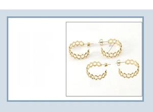 Disegno tecnico di orecchini a nido d'ape placcati oro 18 carati da 7,4 mm x 24 mm