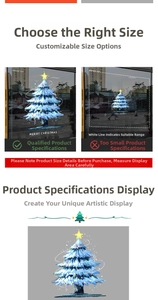 Detailed size guide for blue Christmas tree window stickers with Merry Christmas typography