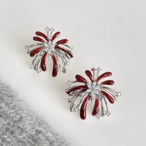 Feuerwerk Blume Ohrstecker Kupfer Emaille Zirkon Mit Silber Earring Post Vintage Elegante Schmuck Für Damen