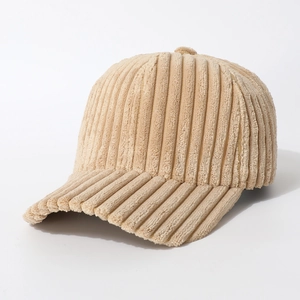 Minimalist beige corduroy baseball cap with thick ribbed texture for men and women