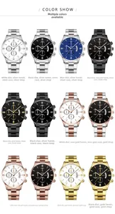 Matrix display of fashion business men's quartz watches with triple-dial steel bands