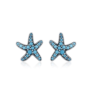 Vintage 925 sterling silver starfish stud earrings with turquoise stones on white background