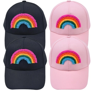Kids baseball cap set featuring colorful rainbow embroidery in pink and black colors