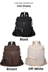Three colors of waterproof nylon backpacks with diamond quilting and functional pockets