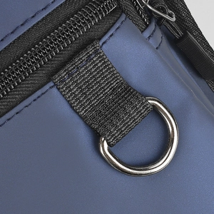 Blue waterproof drop leg bag with durable nylon strap and silver metal D-ring detail