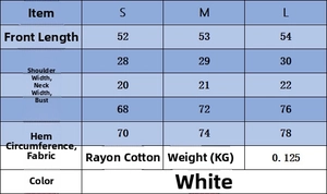 Detailed size chart for the star knit top including bust and length measurements in cm