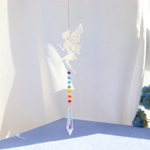 Fairy metal suncatcher with colorful beads and crystal prism ball garden hanging decor