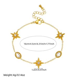Gold plated stainless steel chain bracelet with star charms and oval zircons