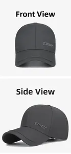 Détail de la casquette de baseball gris foncé avec broderie SPIRIT et tissu sergé