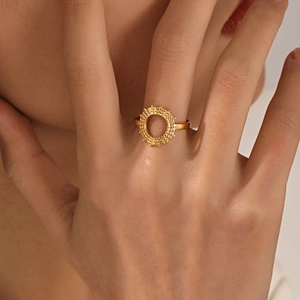 Sunflower Hollow Open Ring Stainless Steel Adjustable Non-fading Waterproof Geometric Textured Fashion Jewelry For Women