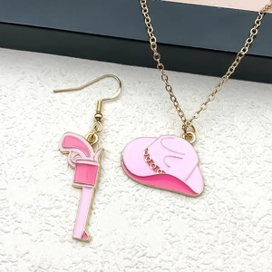 Pink cowboy hat and revolver charms with gold plating for DIY jewelry sets
