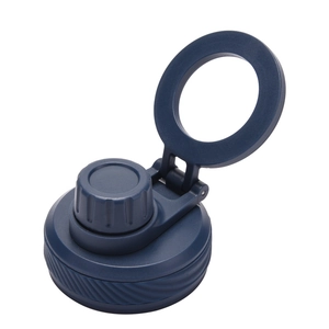 Blue magnetic lid with round handle and straw port for large capacity sports bottles