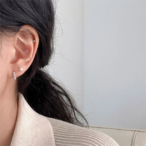Minimalist 925 sterling silver ball studs and pearl hoop earrings set for women