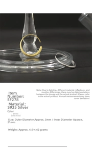 Detailed specs of S925 silver hoop earrings with 3mm thickness and 21mm inner diameter