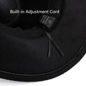 French vintage wide brim black felt fedora hat with built-in adjustable drawstring