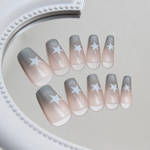 Star pattern french cat eye gradient press-on nails in medium trapezoid ballerina shape