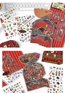 Macro detail of Gothic castle stickers set with vintage piano and skull decor