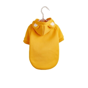 Yellow pet hoodie for dogs and cats with cute 3D ears, warm autumn winter fleece sweater