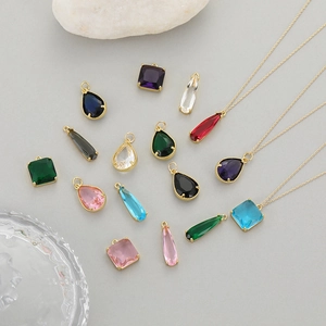 Colorful glass teardrop and geometric gold plated pendants for DIY jewelry making