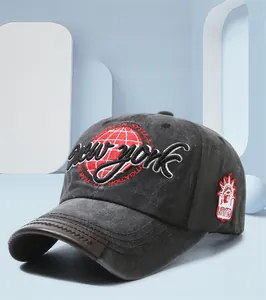 Detail of New York embroidery and Statue of Liberty patch on vintage baseball cap