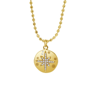 Golden sunburst star pendant necklace with sparkling crystal inlay for women