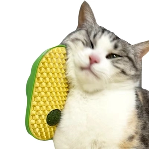 Avocado shaped self-grooming cat brush with catnip ball for pet massage and grooming