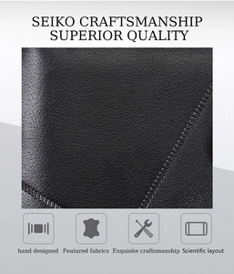 Macro detail of black leather texture and premium stitching on men's vintage wallet