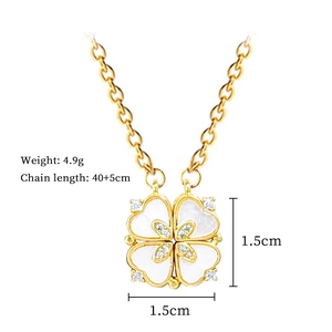 Spécifications détaillées du collier trèfle à pétales de cœur doré serti de strass