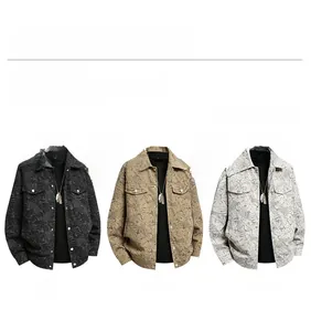 Detailed comparison of leaf print jackets in black, coffee, and khaki colors