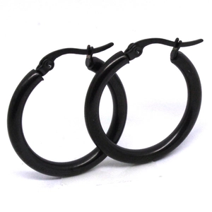 3mm thick black stainless steel hoop earrings with a matte finish and latch-back closure