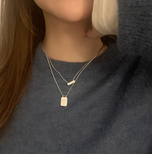 925 sterling silver double layer necklace with engraved letter plate pendant for women