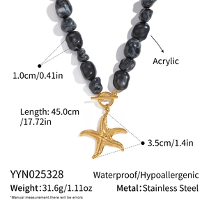 Detail view of starfish necklace with 17.72in length and marble beads dimensions