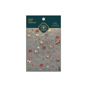 New Year nail art stickers featuring red fireworks, rocking horses and stars, model M1359