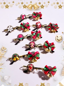 Flat lay of colorful Christmas themed sunglasses with Santa and snowflake decorations