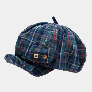 Casquette gavroche classique à carreaux bleu marine et rouge avec détails boutonnés