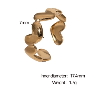 Détails de la bague coeur en plaqué or 18K avec dimensions et informations de poids