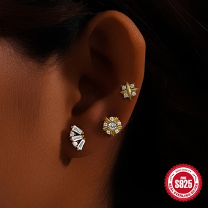 S925 sterling zilveren goud vergulde oorbellen set met zonnebloem en ster zirkoon