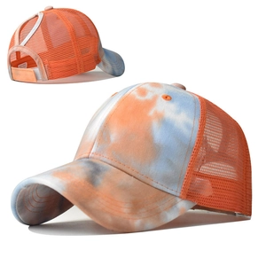 Tie-dye ponytail baseball cap for women with breathable mesh and adjustable strap