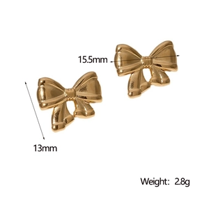 Boucles d'oreilles nœud dorées en acier inoxydable, taille 15,5mm x 13mm, poids de 2,8g