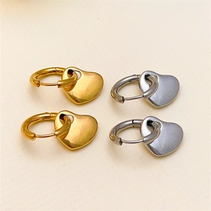 Stainless Steel Heart Pendant Hoop Earrings 16K Gold Plated Polished Geometric Minimalist Fashion Jewelry For Women