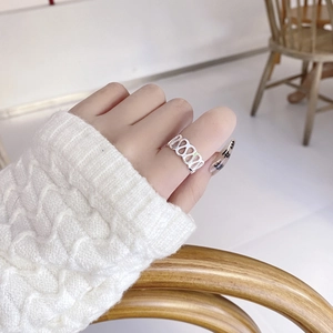 Minimalist 925 sterling silver hollow mesh wide ring with open adjustable design