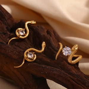 Détails de bijoux serpent avec zircons cubiques clairs sur support bois sombre