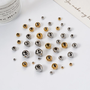 Polished stainless steel round spacer beads in gold and silver finish for DIY jewelry