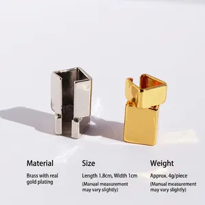 Futuristic geometric square ear cuff in polished gold and silver plated brass